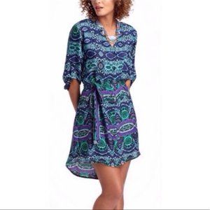 Maeve Ikat Frequencies Belted Shirt Dress Small